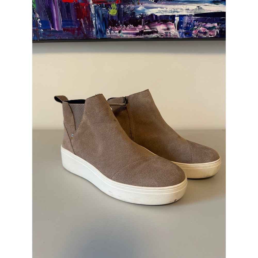 TOMS Jutti Chelsea Taupe Suede Platform Ankle Sneakers | Size 7